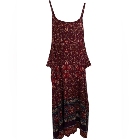 Xhiliration Boho Burgundy and Blue Patterned Strappy Tank Dress NWOT - Picture 1 of 6
